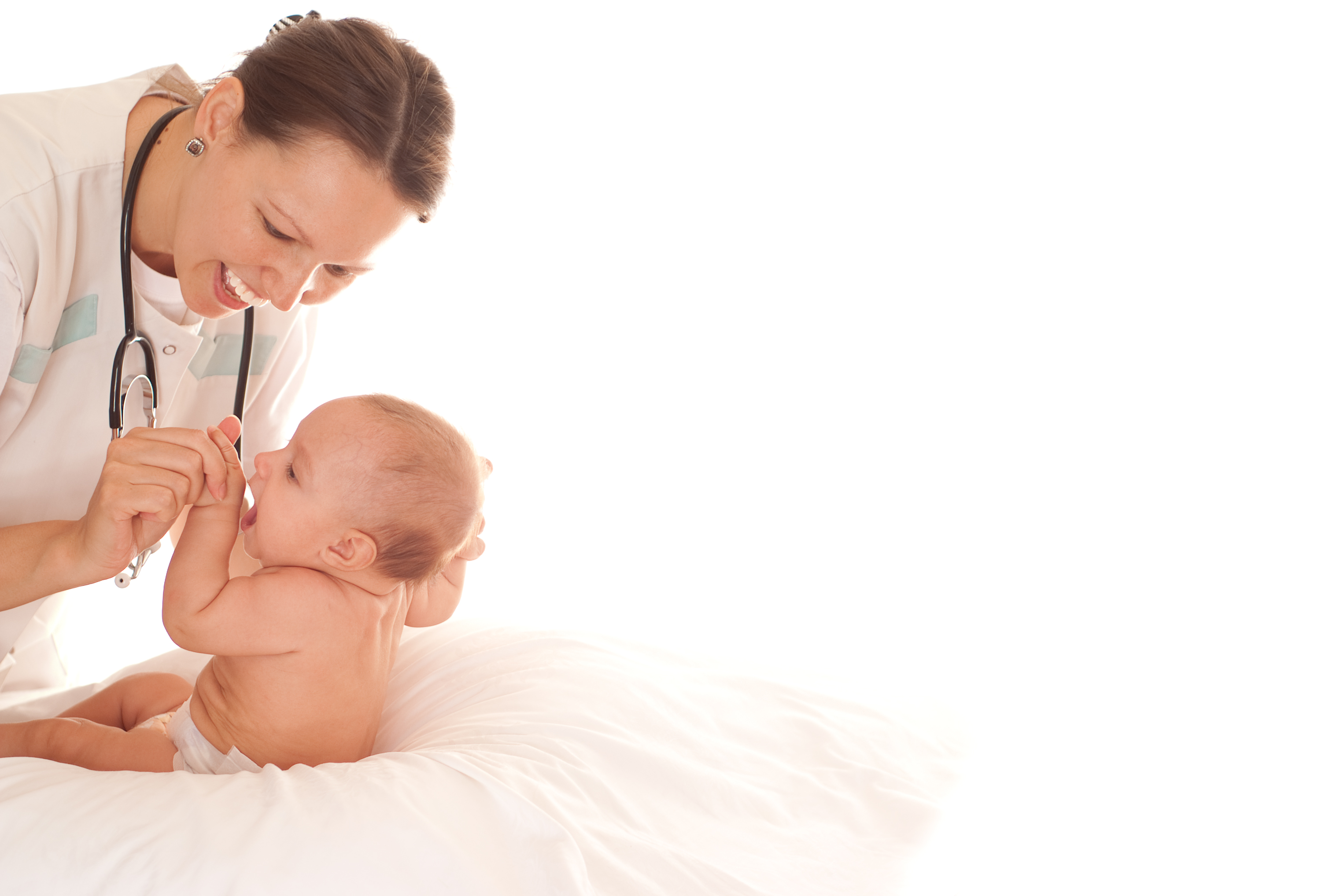 Doctor with newborn on a white background